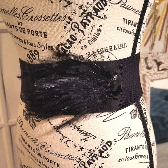 Elegant Black Feathered Women's Stretchable Belt - Picture 1 of 5